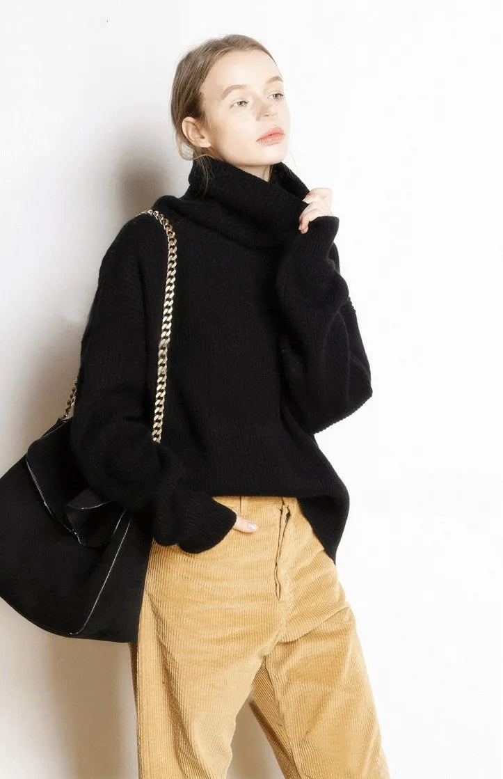 DY Wool Women's Sweater Autumn Winter Warm Turtlenecks Casual Loose Oversized Lady Sweaters Knitted Pullover Top Pull Femme
