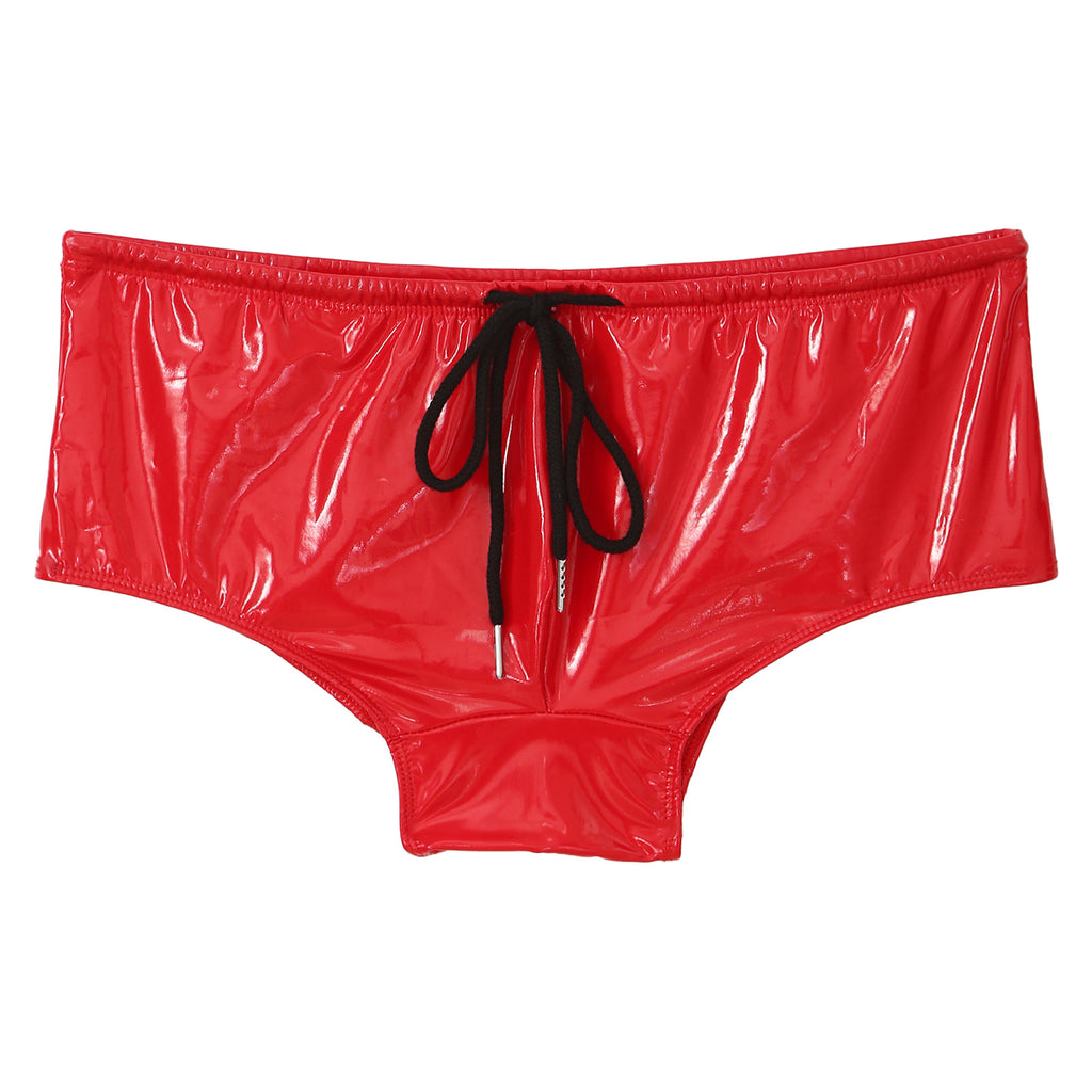Men Swimming Trunks Wet Look Patent Leather Shorts Short Pants Low Rise Drawstring Boxer Shorts Beach Swimwear Party Clubwear