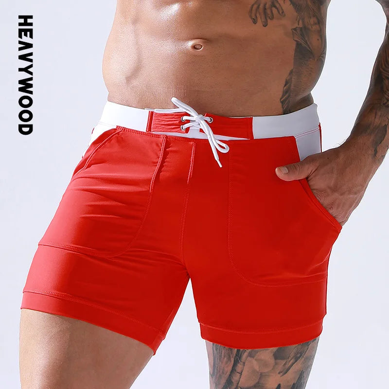 Men Stretch Swim Trunks Quick Dry Swimwear Swimsuits Beach Shorts with Pockets Surf Bathing Suit Water Sports Pants