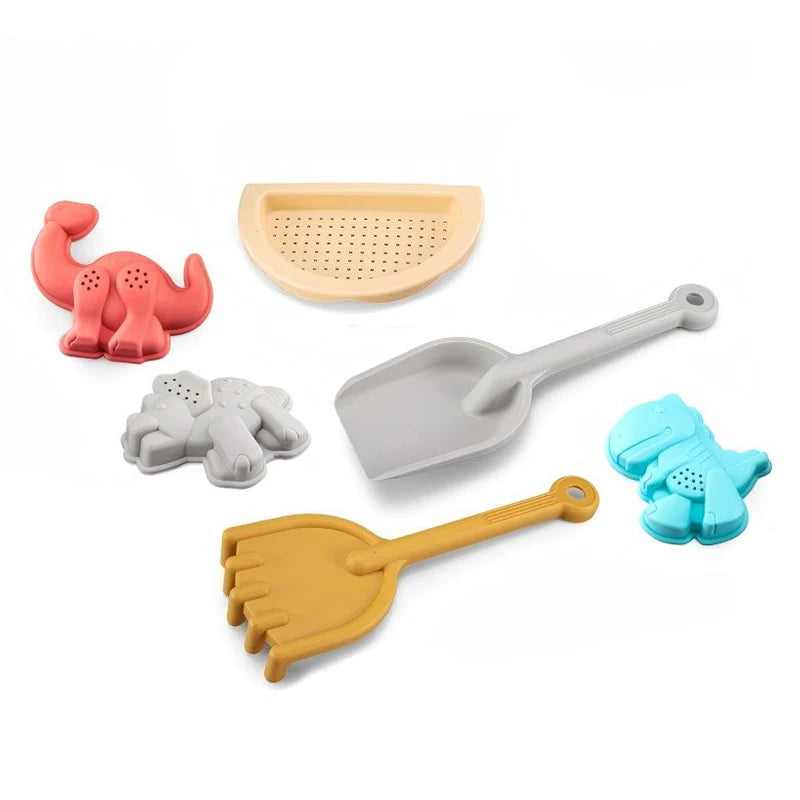 MY TOYS 7Pcs Dinosaur Beach Bucket & Mold Sand Play Set for Children Ages 2+ Outdoor Summer Toy