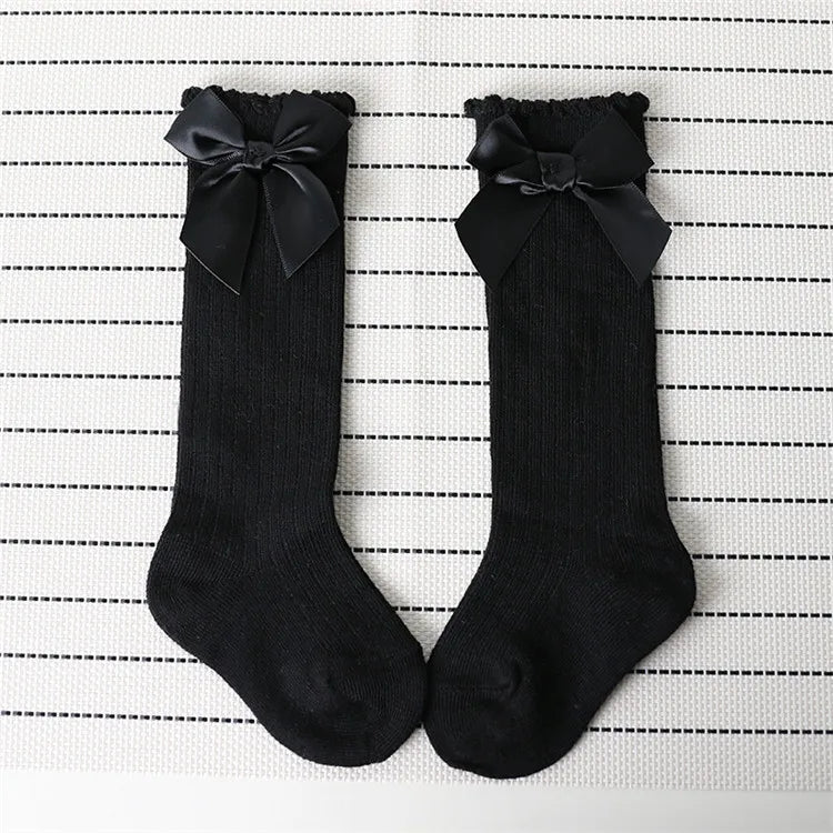 Children's Socks for Girls Big Bow Knee Long Socks For Kids Spring Autumn Princess Baby Solid Soft Elegant Cotton Sock 0-7Years