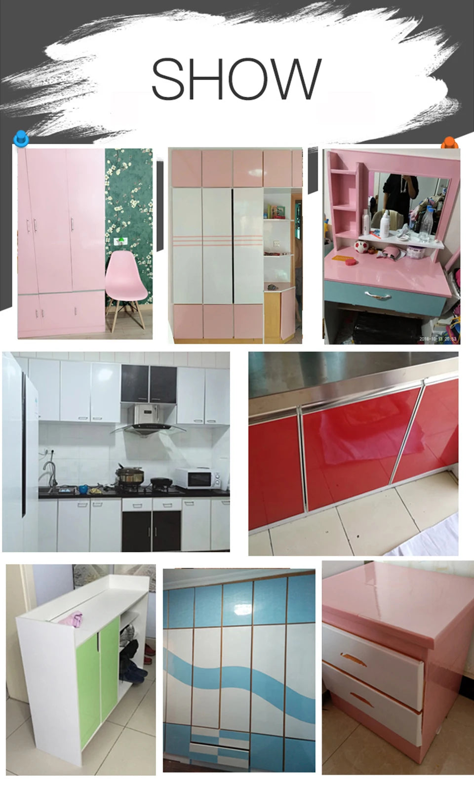 DIY Contact Paper Kitchen Stickers Solid Color PVC Self-adhesive  Home Decorative Marble Wallpaper Living room Study Furnitures