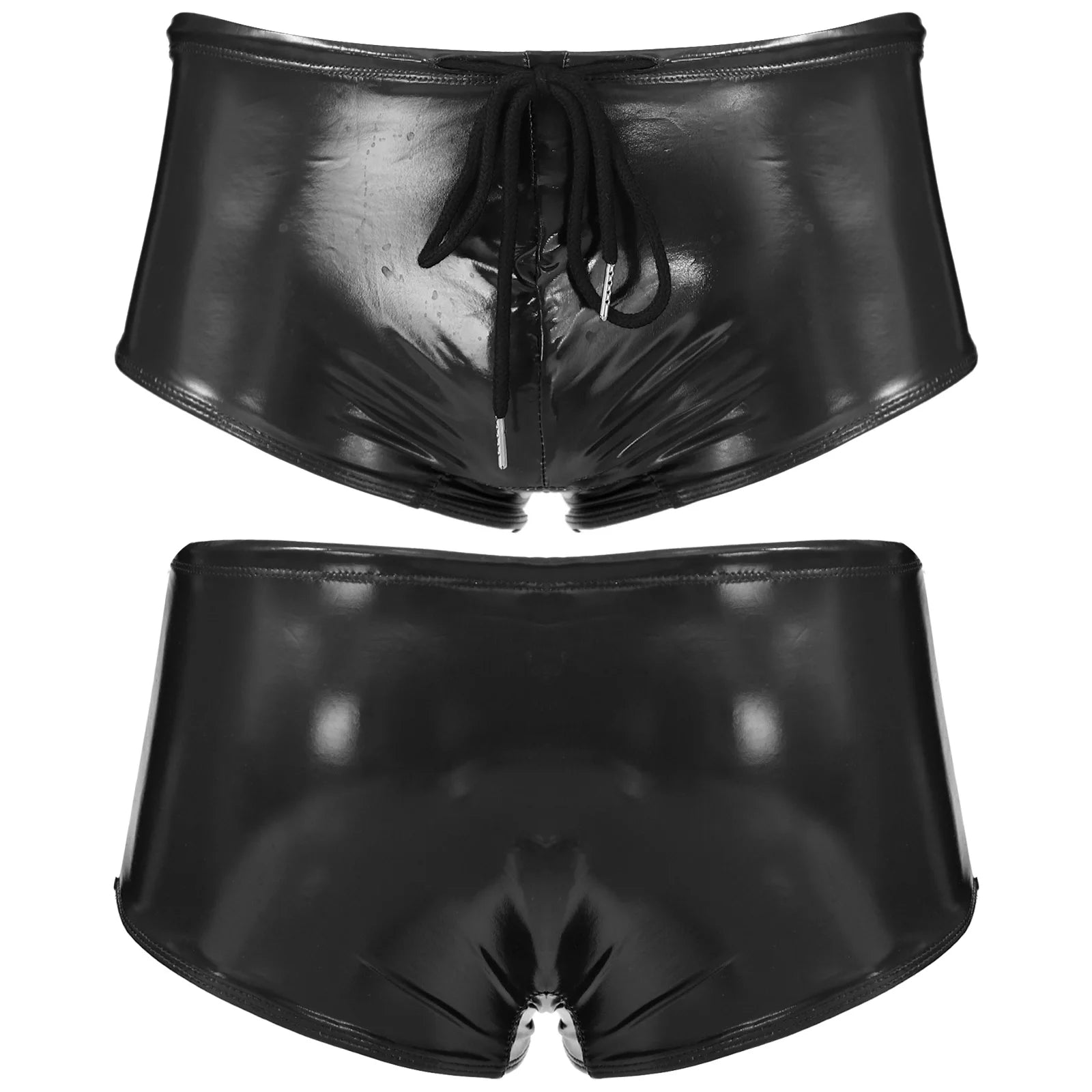Men Swimming Trunks Wet Look Patent Leather Shorts Short Pants Low Rise Drawstring Boxer Shorts Beach Swimwear Party Clubwear