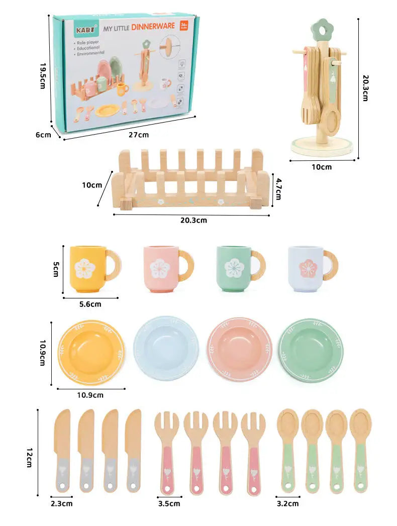 Children Role Pretend Tableware Set Simulation Kitchen Accessories Toy for Kids Dinnerware Wooden Role Play Toys