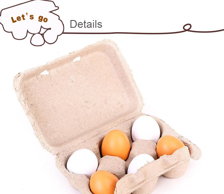 6pcs Simulation Wooden Eggs Toys Set Kids Pretend Play Wood Food Eggs Yolk Kitchen Food Children Kid Education Montessori Toys