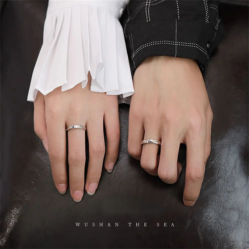 Fashion Couple S925 Silver Plated Personality Epoxy Mountain and Sea Adjustable Rings Love Anniversary Gift