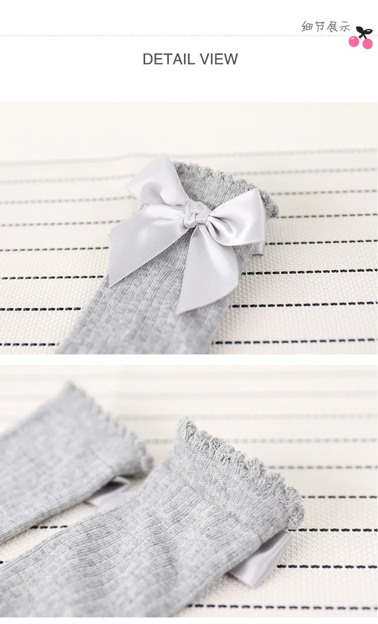 Children's Socks for Girls Big Bow Knee Long Socks For Kids Spring Autumn Princess Baby Solid Soft Elegant Cotton Sock 0-7Years