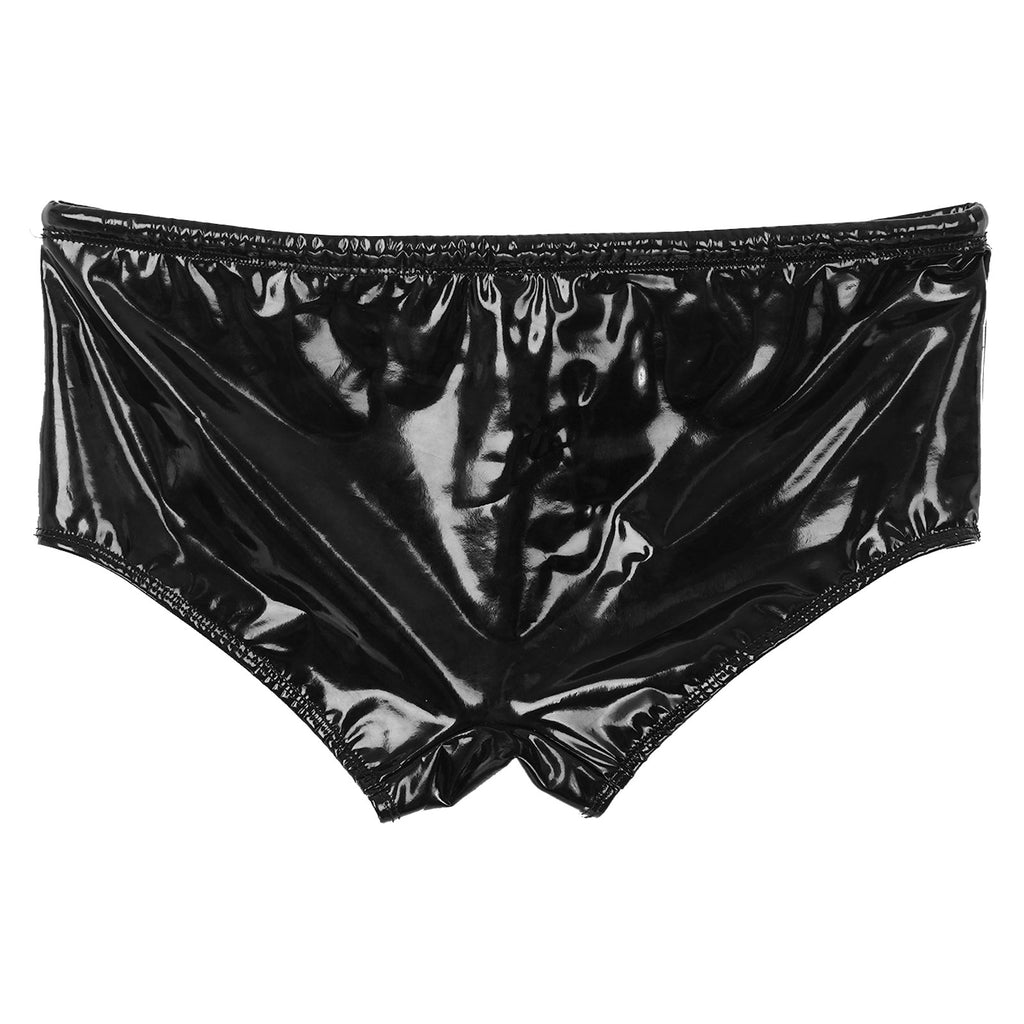 Men Swimming Trunks Wet Look Patent Leather Shorts Short Pants Low Rise Drawstring Boxer Shorts Beach Swimwear Party Clubwear