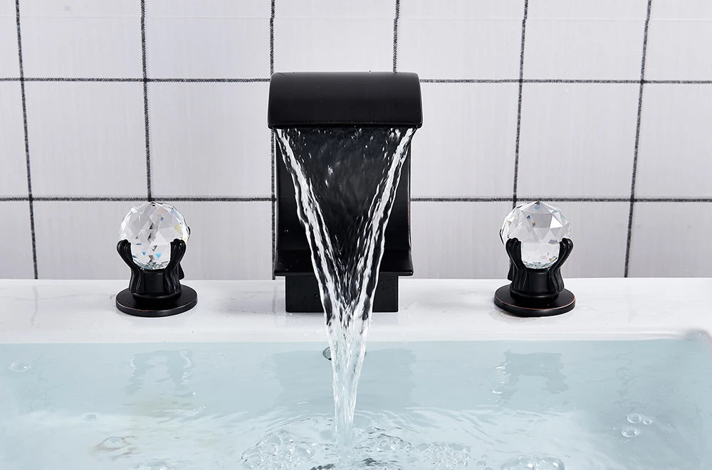 Wanmivezlo Waterfall Bathroom Basin Faucet Deck Mounted Cold Hot Water Mixer Single Hole Water Tap 3 Holes Washing Tap