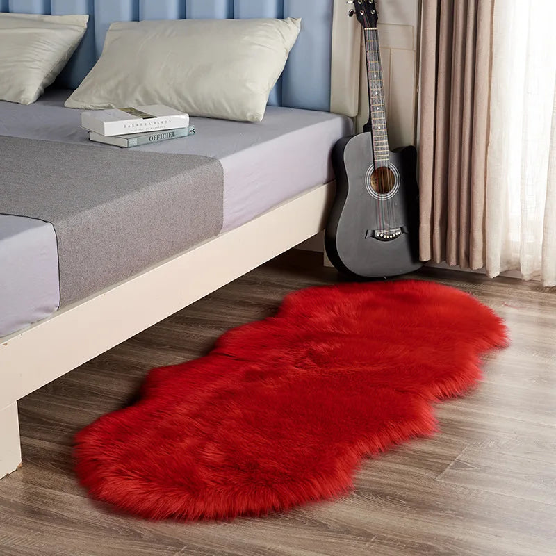 White Faux Sheepskin Carpet Irregular Long Soft Furry Floor Mats Living Room Bedroom Children's Room Bedside Decorative Carpets