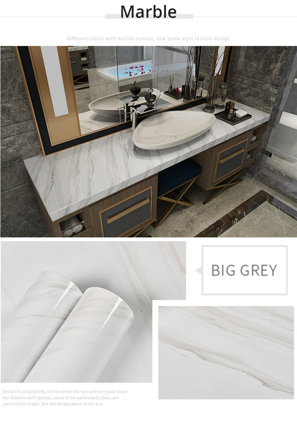DIY Contact Paper Kitchen Stickers Solid Color PVC Self-adhesive  Home Decorative Marble Wallpaper Living room Study Furnitures