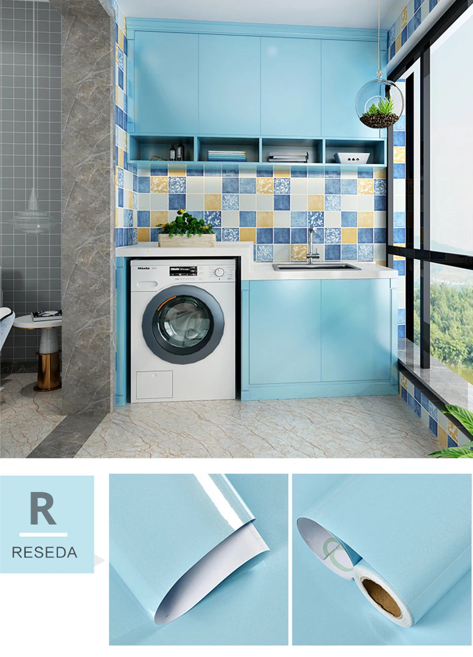 DIY Contact Paper Kitchen Stickers Solid Color PVC Self-adhesive  Home Decorative Marble Wallpaper Living room Study Furnitures