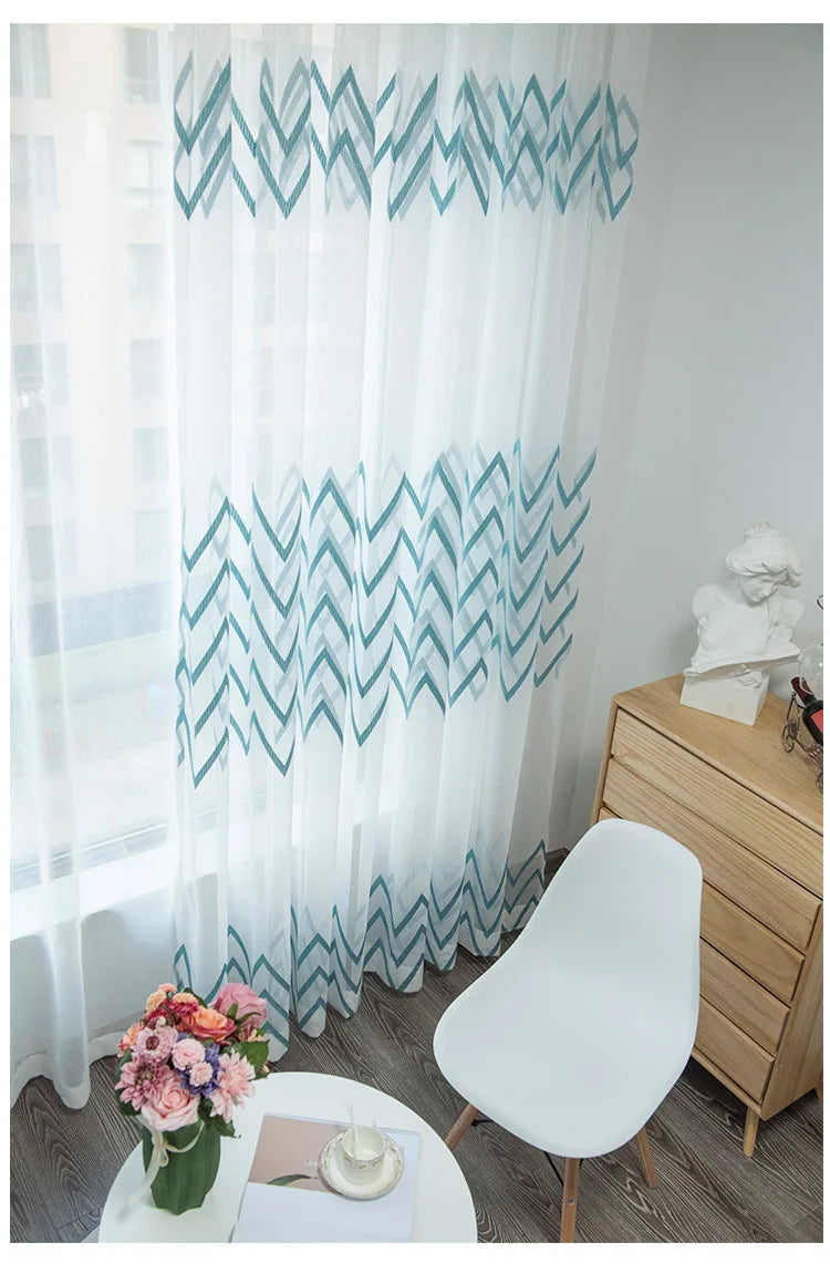 window Curtain sheer curtain product embroiders wave Europe type window gauze sitting room bedroom wave window curtains tulle