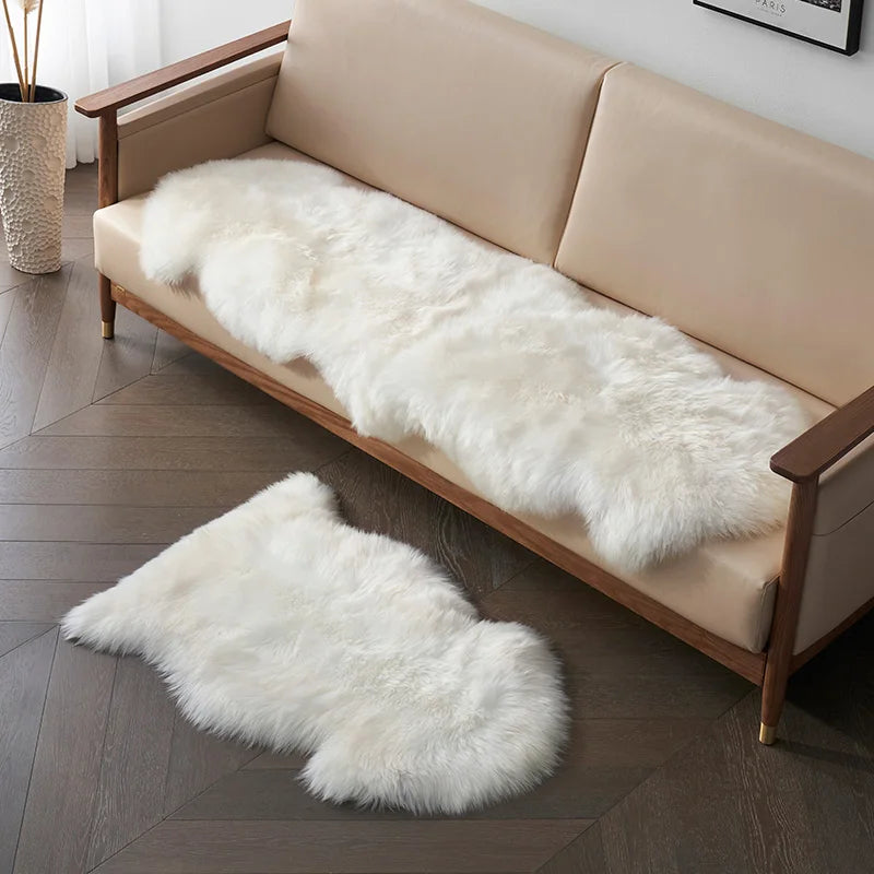 White Faux Sheepskin Carpet Irregular Long Soft Furry Floor Mats Living Room Bedroom Children's Room Bedside Decorative Carpets