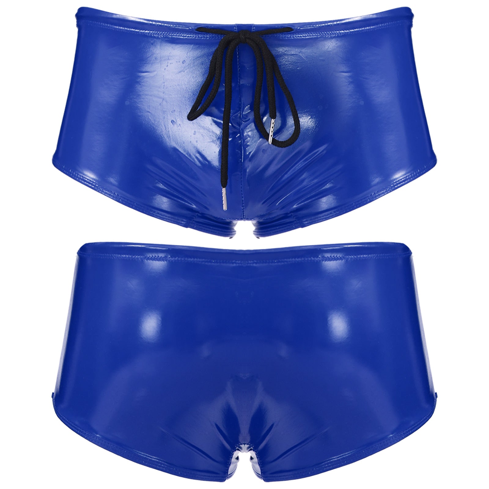 Men Swimming Trunks Wet Look Patent Leather Shorts Short Pants Low Rise Drawstring Boxer Shorts Beach Swimwear Party Clubwear
