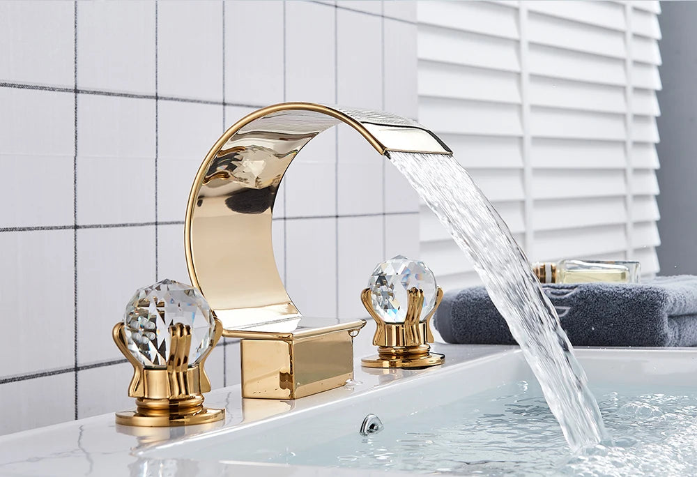 Wanmivezlo Waterfall Bathroom Basin Faucet Deck Mounted Cold Hot Water Mixer Single Hole Water Tap 3 Holes Washing Tap