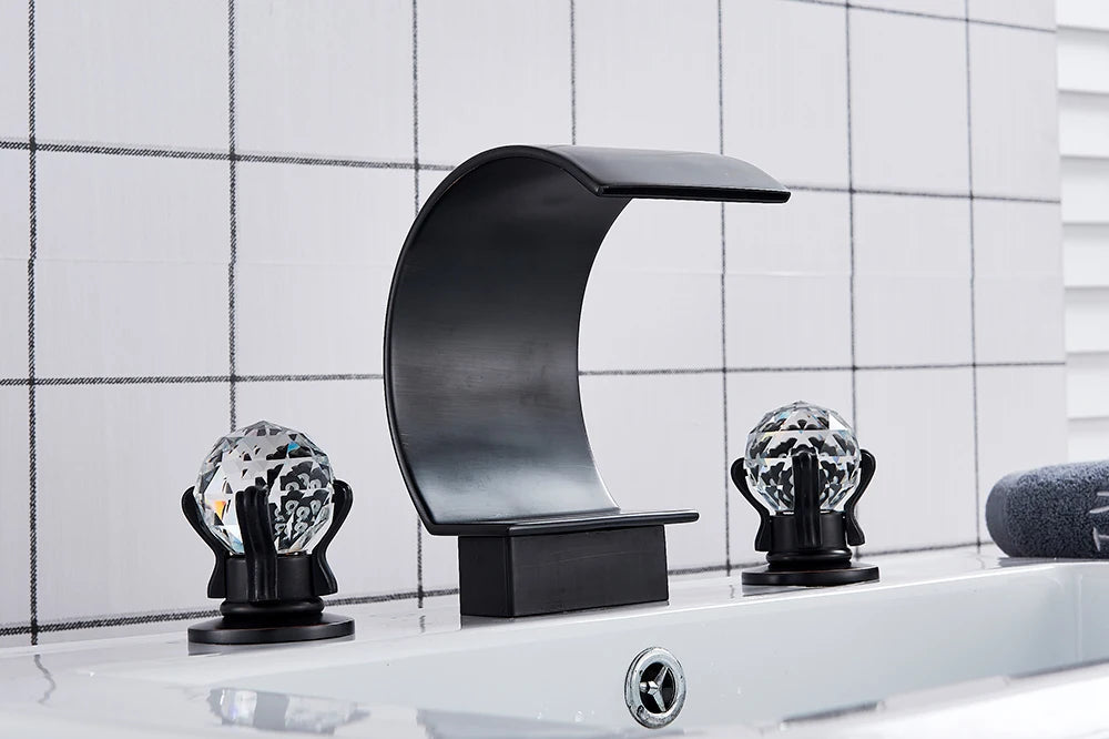 Wanmivezlo Waterfall Bathroom Basin Faucet Deck Mounted Cold Hot Water Mixer Single Hole Water Tap 3 Holes Washing Tap