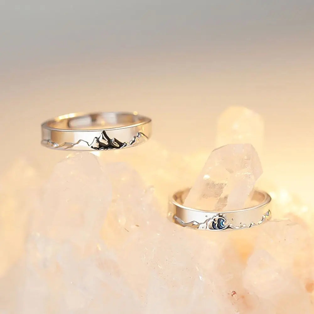 Fashion Couple S925 Silver Plated Personality Epoxy Mountain and Sea Adjustable Rings Love Anniversary Gift