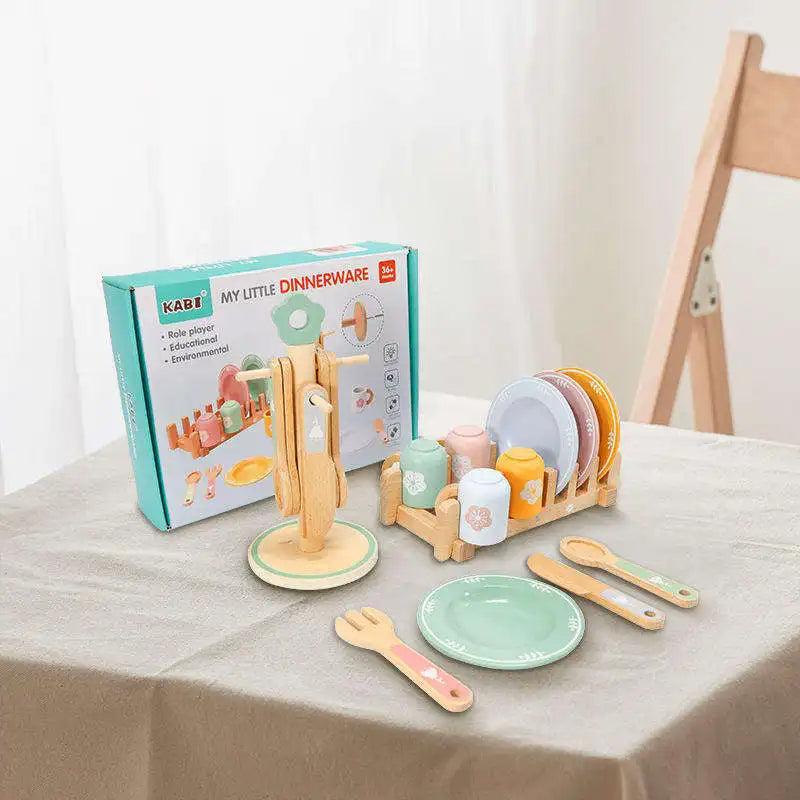 Children Role Pretend Tableware Set Simulation Kitchen Accessories Toy for Kids Dinnerware Wooden Role Play Toys
