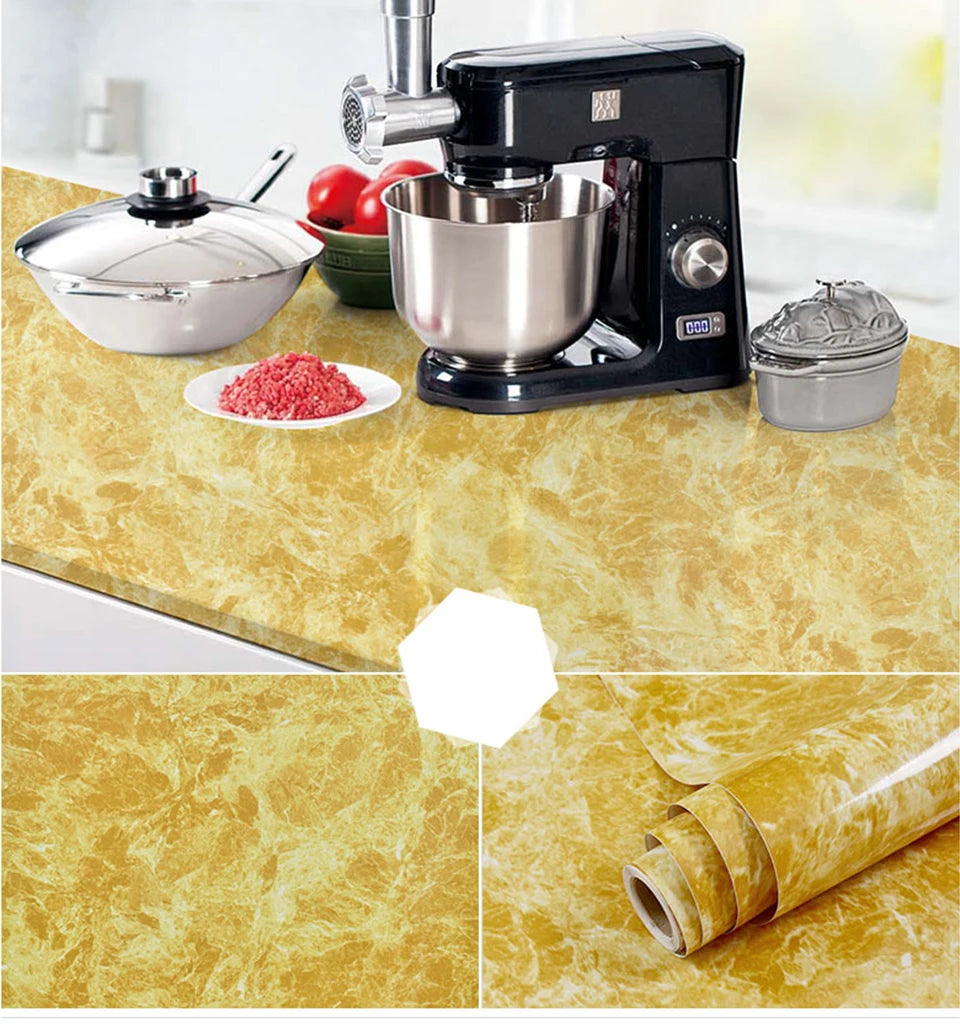 DIY Contact Paper Kitchen Stickers Solid Color PVC Self-adhesive  Home Decorative Marble Wallpaper Living room Study Furnitures