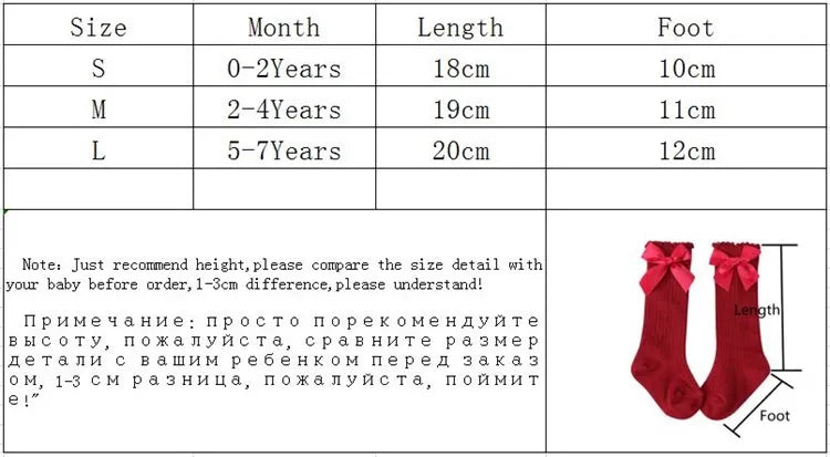 Children's Socks for Girls Big Bow Knee Long Socks For Kids Spring Autumn Princess Baby Solid Soft Elegant Cotton Sock 0-7Years