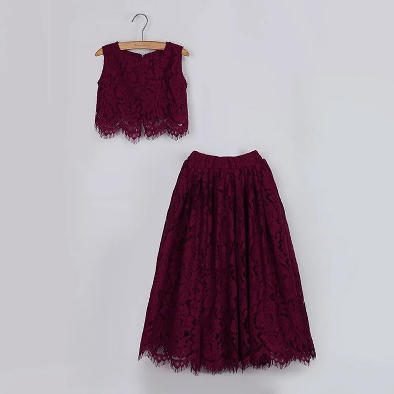 Children Set Clothing for Girls Half Sleeve Lace Top+Champagne Pink Long Skirt Kids Clothes 0-10T E17121