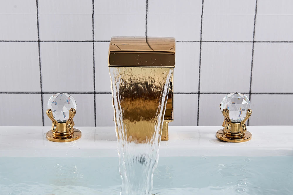 Wanmivezlo Waterfall Bathroom Basin Faucet Deck Mounted Cold Hot Water Mixer Single Hole Water Tap 3 Holes Washing Tap
