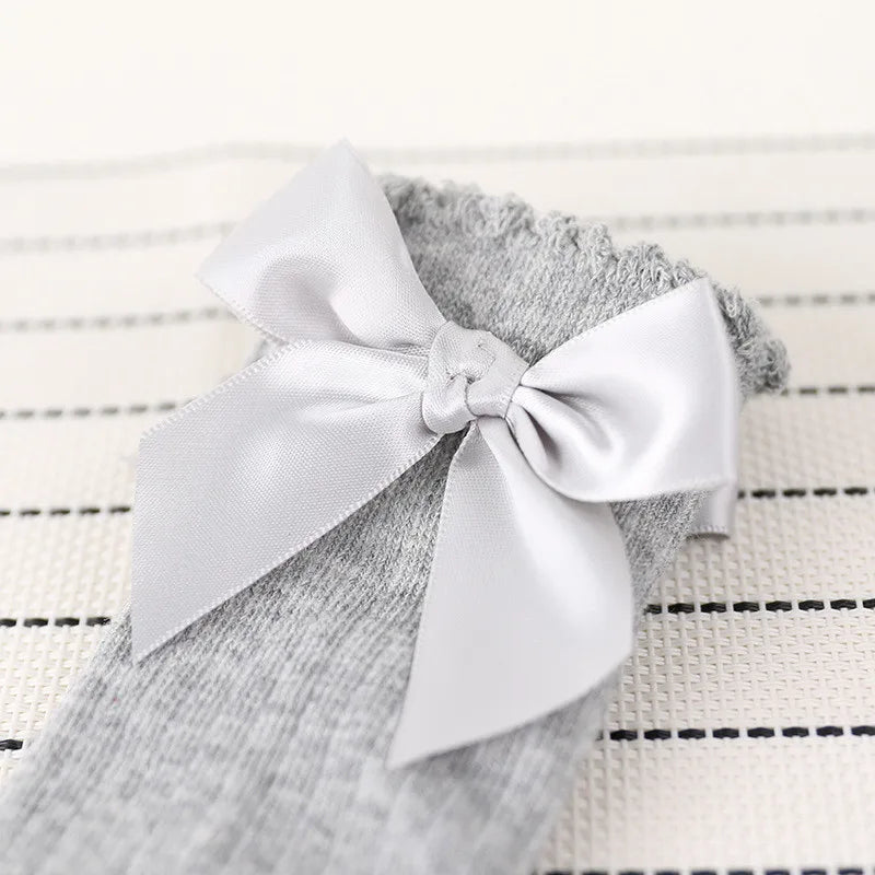Children's Socks for Girls Big Bow Knee Long Socks For Kids Spring Autumn Princess Baby Solid Soft Elegant Cotton Sock 0-7Years