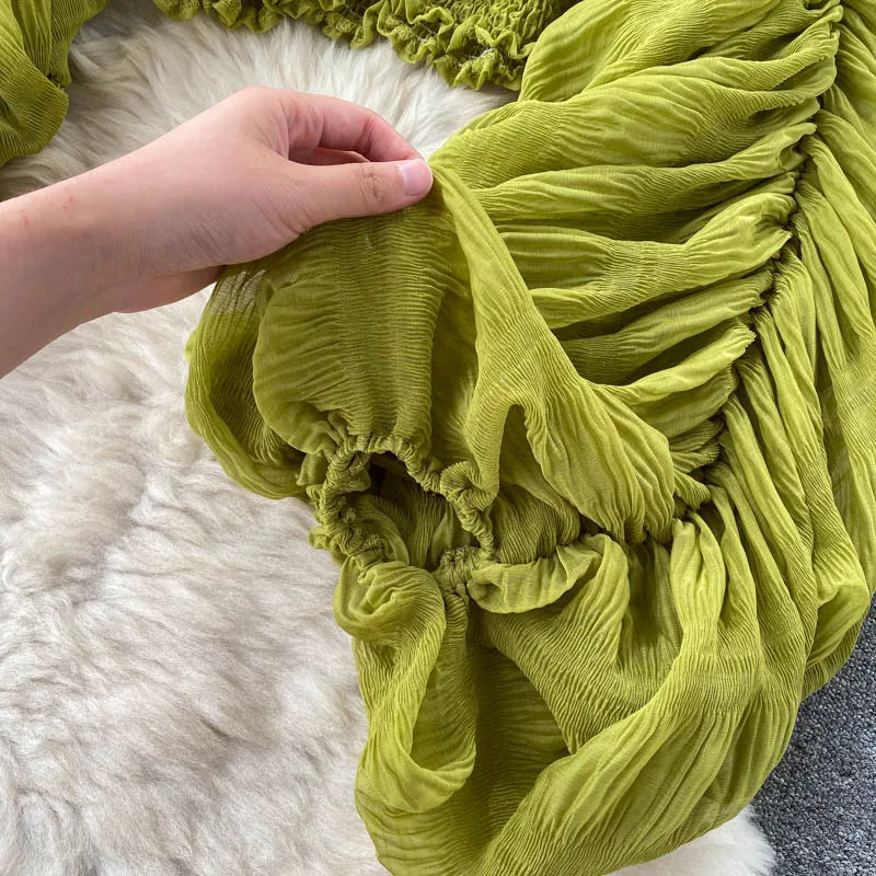 Summer Sexy Draped Chiffon Blouse For Women Elegant V-Neck Puff Long Sleeve Short Tops Female Slim Party Shirts 2022 New Fashion