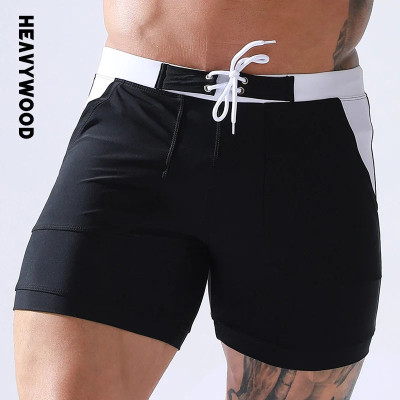 Men Stretch Swim Trunks Quick Dry Swimwear Swimsuits Beach Shorts with Pockets Surf Bathing Suit Water Sports Pants