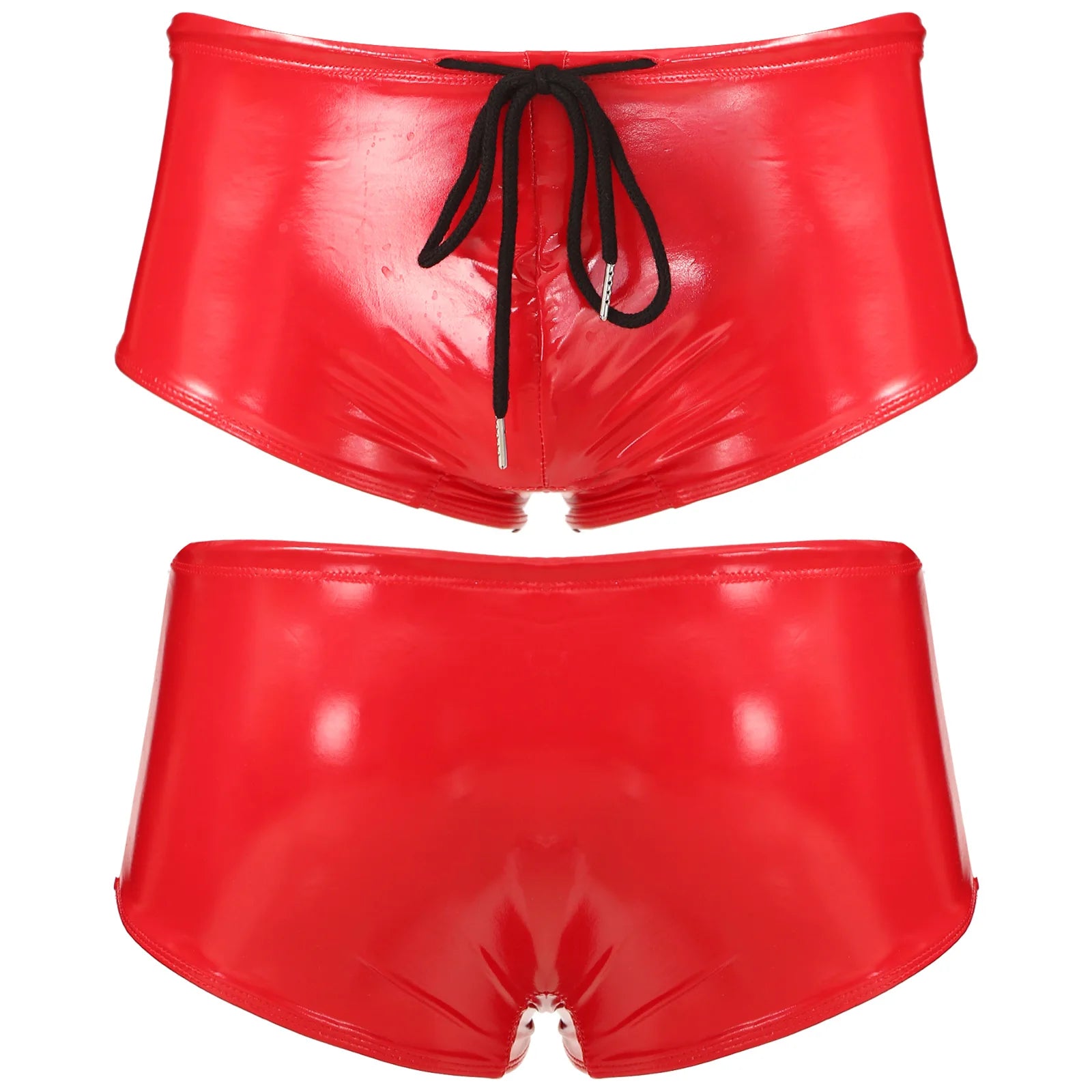 Men Swimming Trunks Wet Look Patent Leather Shorts Short Pants Low Rise Drawstring Boxer Shorts Beach Swimwear Party Clubwear