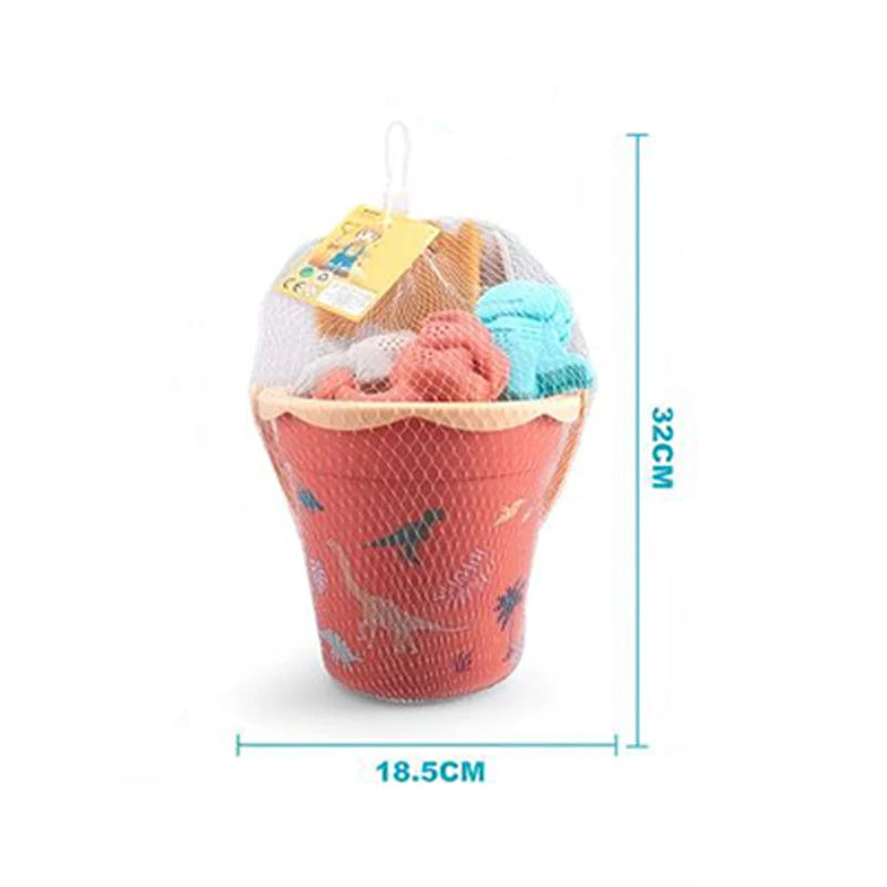 MY TOYS 7Pcs Dinosaur Beach Bucket & Mold Sand Play Set for Children Ages 2+ Outdoor Summer Toy