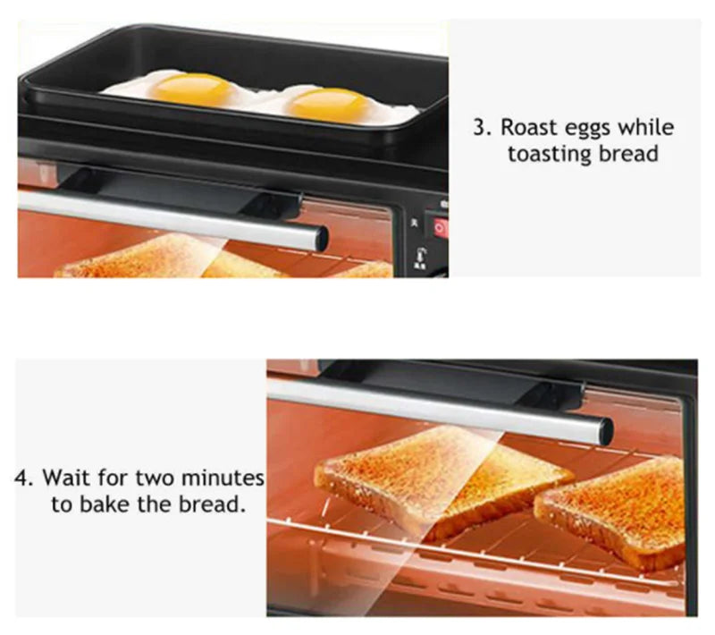 Kitchen 3 In 1 Breakfast Making Machine Drip Coffee Maker Household Bread Pizza Frying Pan Toaster Electric Oven