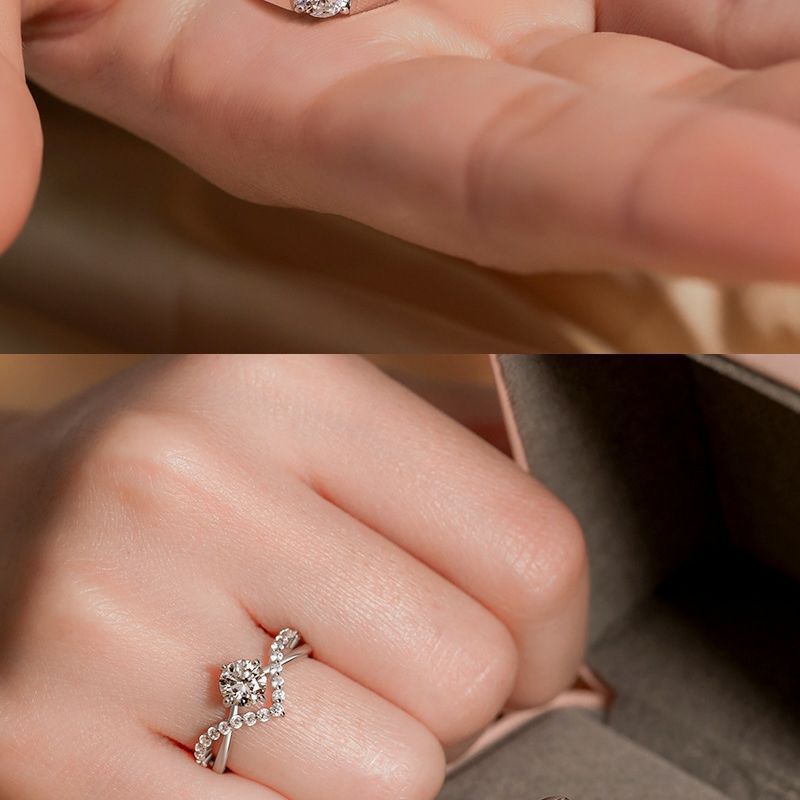 1/2pcs Silver Color Shiny Zircon Matching Couple Rings Luxury Delicate Wedding Rings Set for Women Men Charm Jewelry Accessories