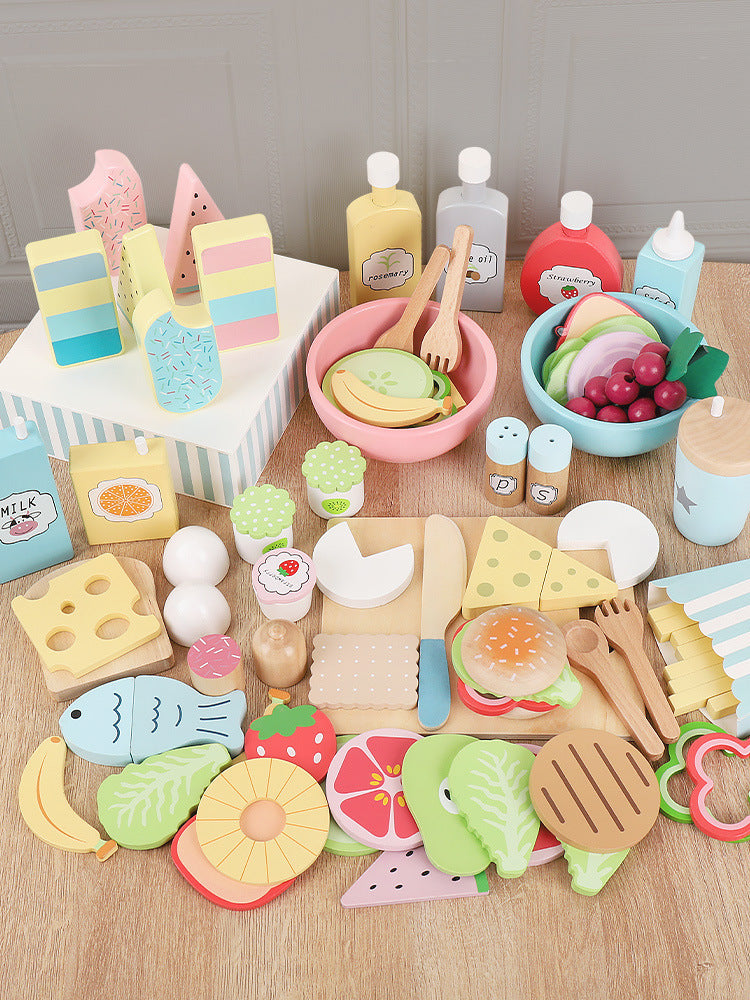 Wooden Pretend Play Food Kitchen Toys Classic Cutting Cooking Set Kids HousePlay Educational Imitation Game Toys for Girls Boys