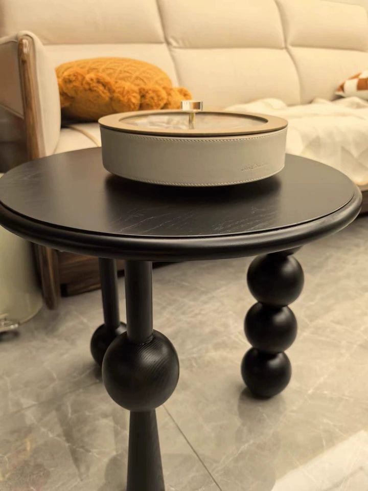 French Light Luxury Walnut Coffee Table Vintage Round Storage End Table Solid Wood Sofa Nightstand Living Room Bedside Accent