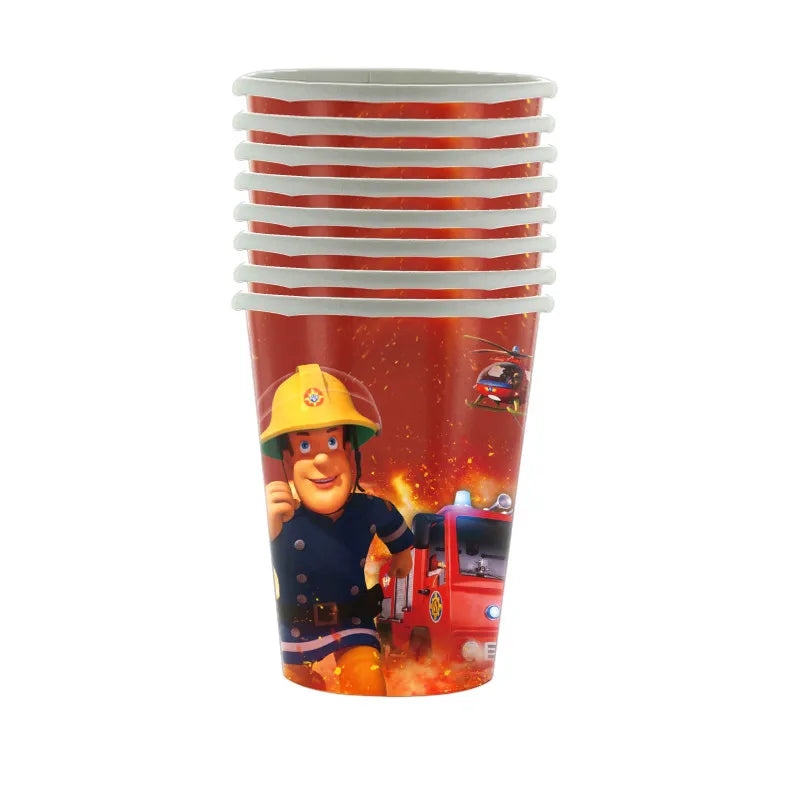 Fireman Sam Party Supplies Disposable Tableware Set Paper Plates Cups Tablecloth Fire Truck Birthday Party Decor Boys Baby Showe