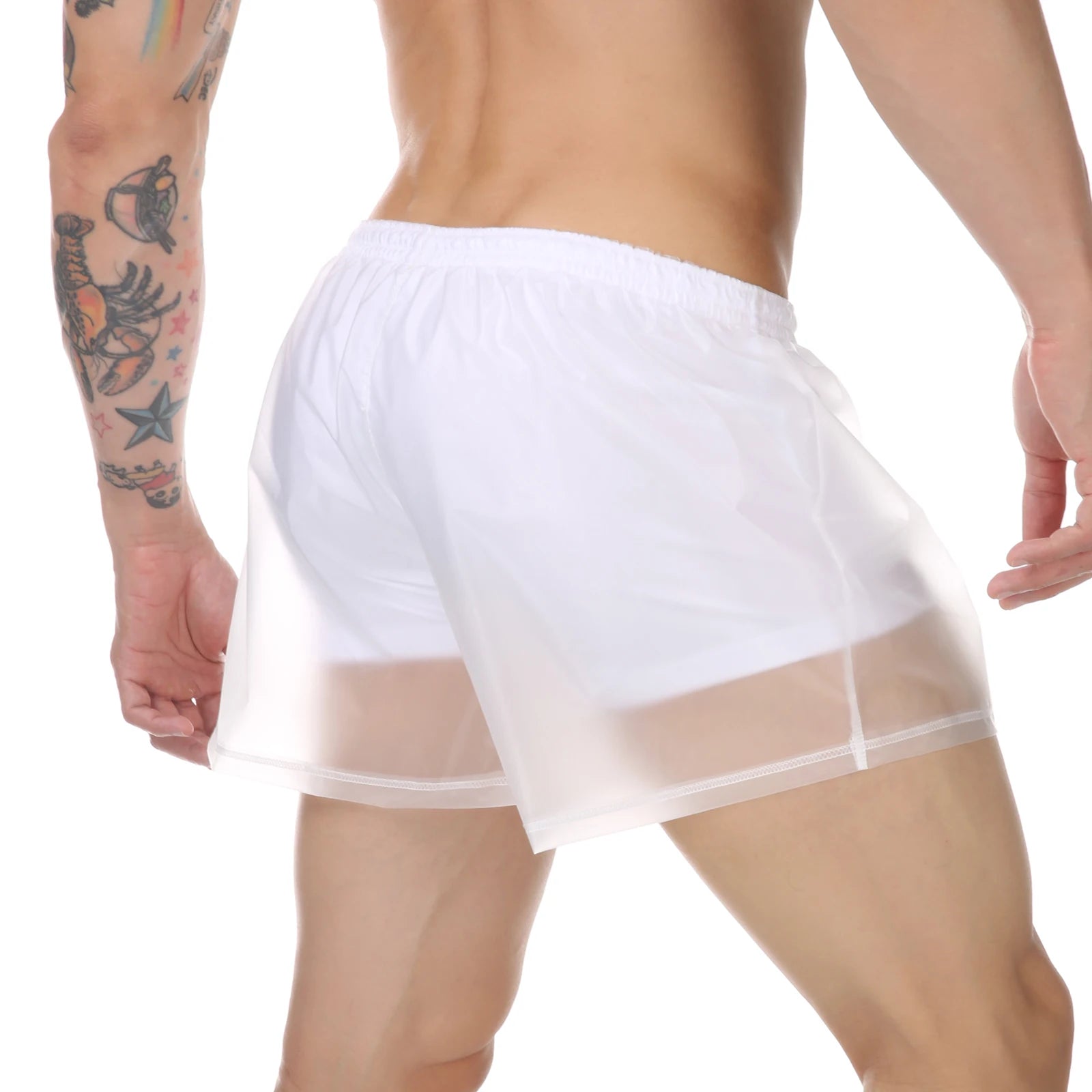 Men Beach Trunks Man Transparent Swimwear Sexy Swimming Swimsuit PVC Beachwear Shorts Boardshorts Bathing Suit Waterproof