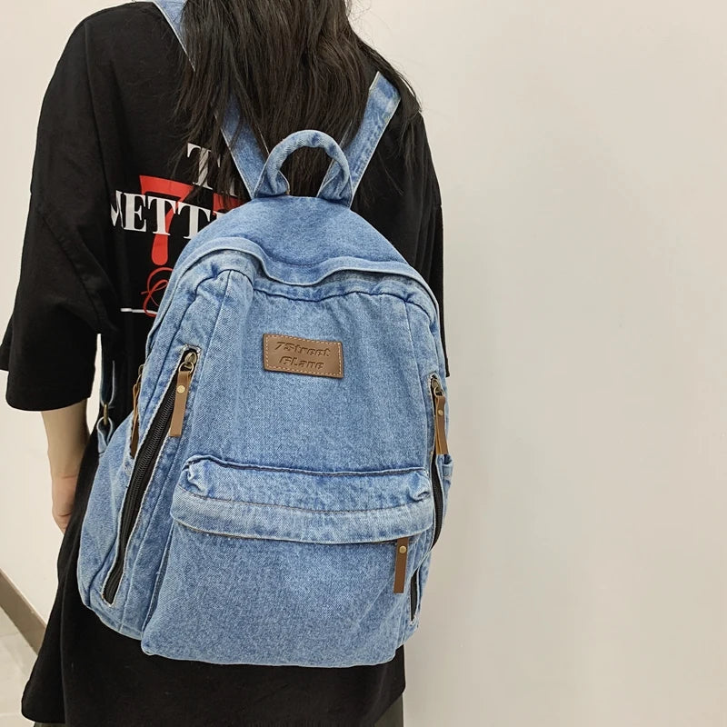 New Men's and Women's Denim Backpack Large Capacity Laptop Bag Travel Backpack College Student Backpack