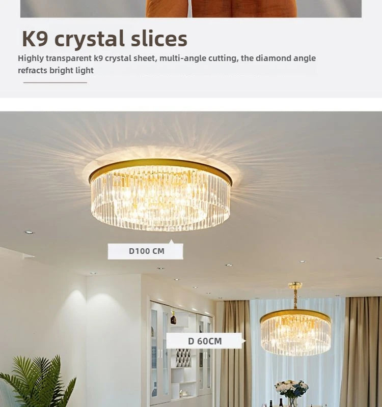 Modern LED Crystal Chandelier American Atmosphere Living Room Villa Hanging Light Bedroom Dining Room Pendant Lamp Home Decor