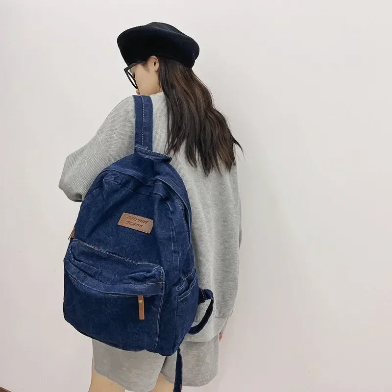New Men's and Women's Denim Backpack Large Capacity Laptop Bag Travel Backpack College Student Backpack