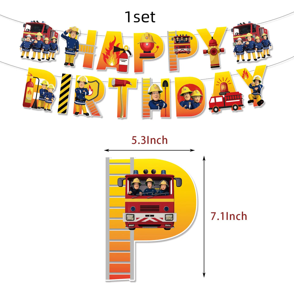Fireman Sam Party Supplies Disposable Tableware Set Paper Plates Cups Tablecloth Fire Truck Birthday Party Decor Boys Baby Showe