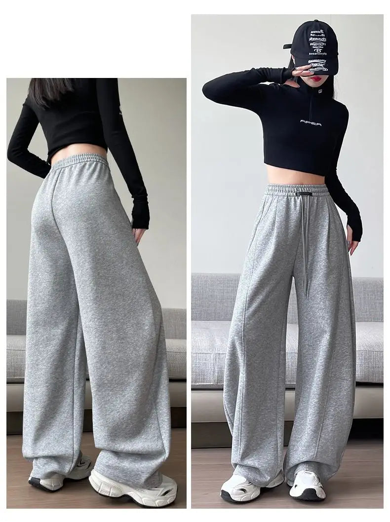Loose Wide Leg Pants Women's High Waist Trousers Casual Sports Grey Curved Blade Long Length plus Size Comfortable Summer 2025