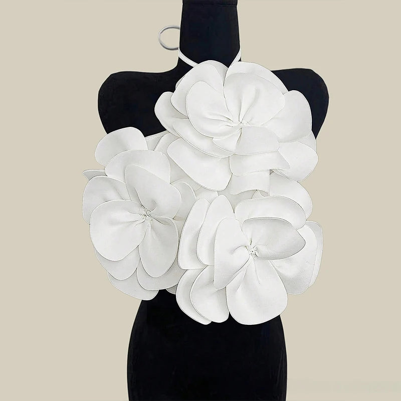 Summer Women 3D Flower Chic Tops Sexy Halter Lace-Up Backless Crop Tops Y2K Camisole Corset Vacation Party Club Beachwear