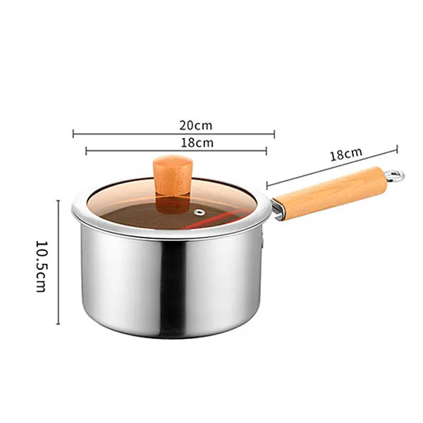 20cm Stainless Steel Deep Fryer Pot with Strainer Basket Wood Handle Mini Saucepan Soup Pot Milk Pan Cooking Pot Induction Safe