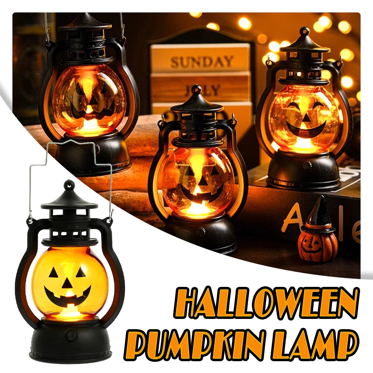 Hanging Pumpkin Lantern Light LED Ghost Lamp Halloween Candle Light Retro Small Oil Lamp Halloween Party Home Decor Horror Props