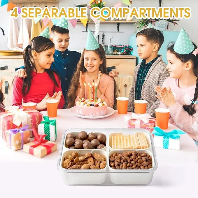Snack Box Container, 4 Compartments Divided Serving Tray with Lid, Snackle Box Container, Snack Organizer for Fruit, Veggie, Per