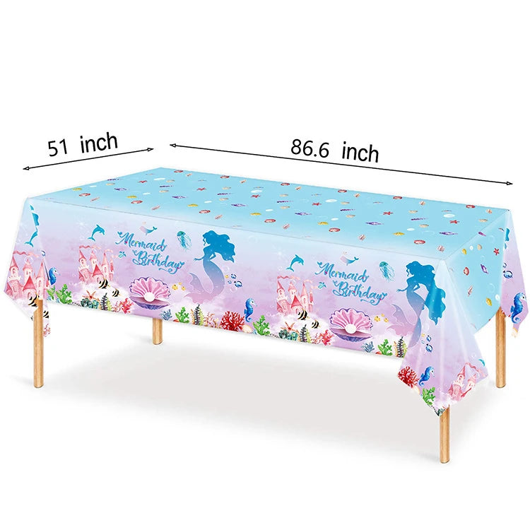 Mermaid Birthday Party Disposable Tablecloth Little Mermaid Party Table Cover Under the Sea Theme Kids Baby Shower Decorations