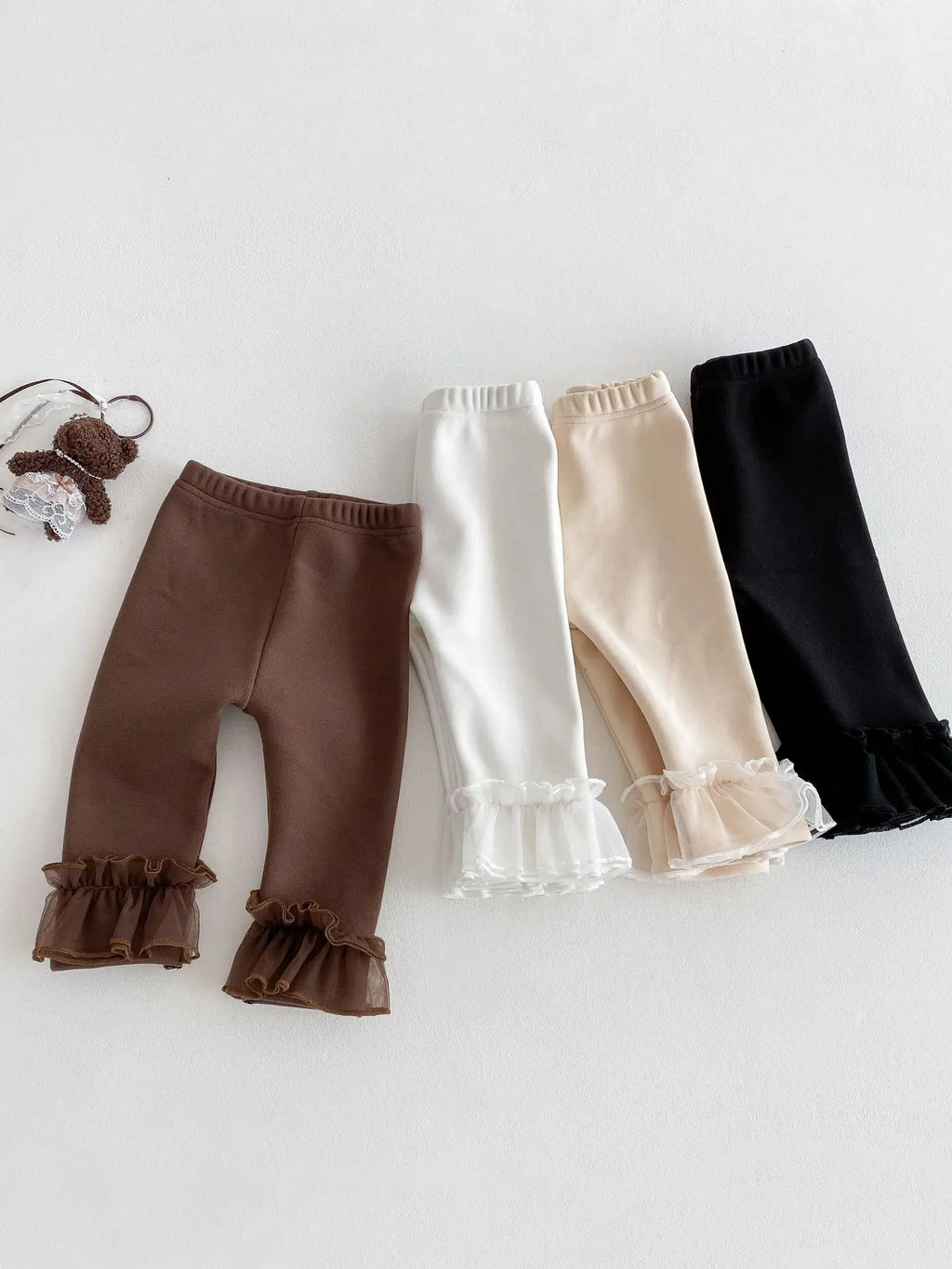 Winter Baby Girl Clothes Fleece Lined Warm Pants with Lace Ruffles Cute Toddler Girl Trousers 0-3Y Kids Casual Outerwear Pants