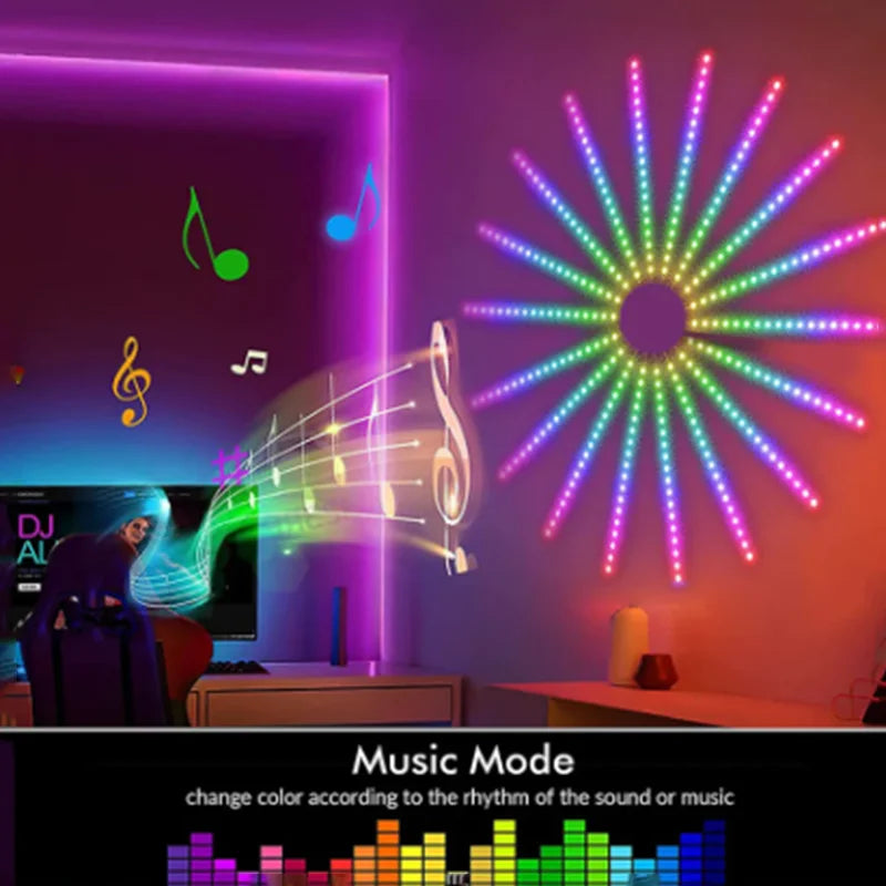 5V RGB Firework Strip Light LED Bluetooth 24key Remote Control USB WS2812 Changing Color Smart Lamp Sync Music Home Decor Lights